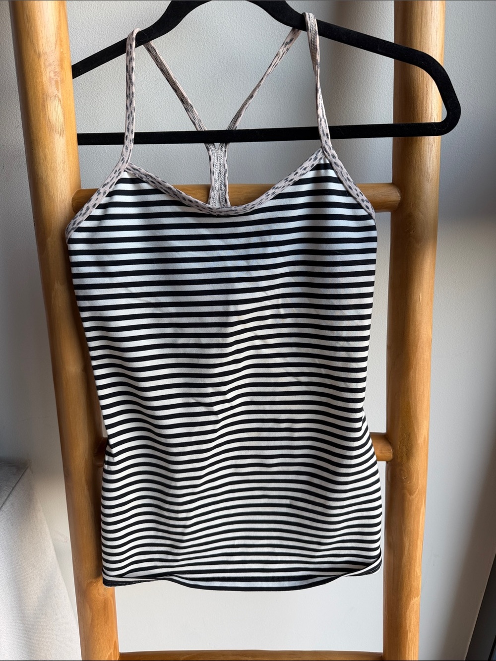 lululemon athletica Black & White Striped Lace-Trim Tank Top